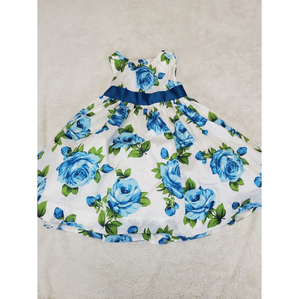 Janie and Jack White Blue Rose Floral Sleeveless Cotton Tulle Dress 18 24 months